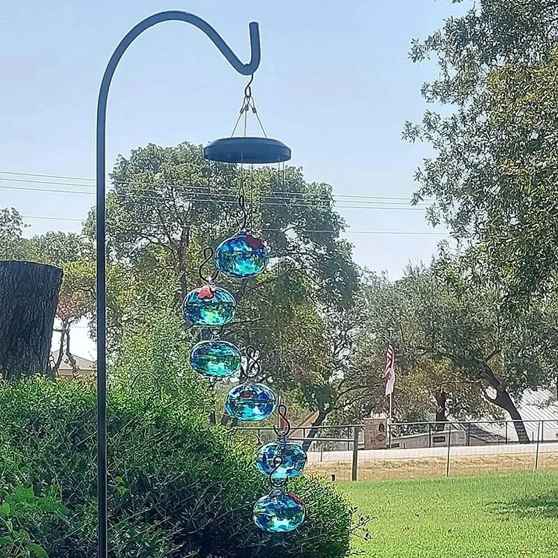 Colorful Glass Hummingbird Feeder with Wind Chime
