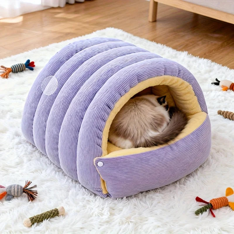 Cozy Plush Closed Cat Hideaway Bed