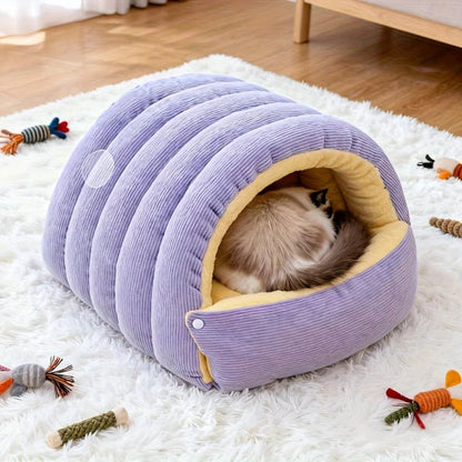 Cozy Plush Closed Cat Hideaway Bed