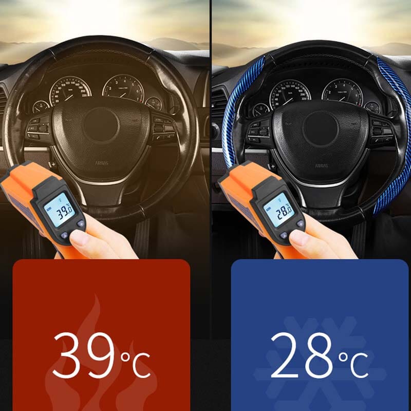 Premium Leather Steering Wheel Cover with Carbon Design