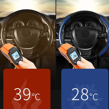 Premium Leather Steering Wheel Cover with Carbon Design