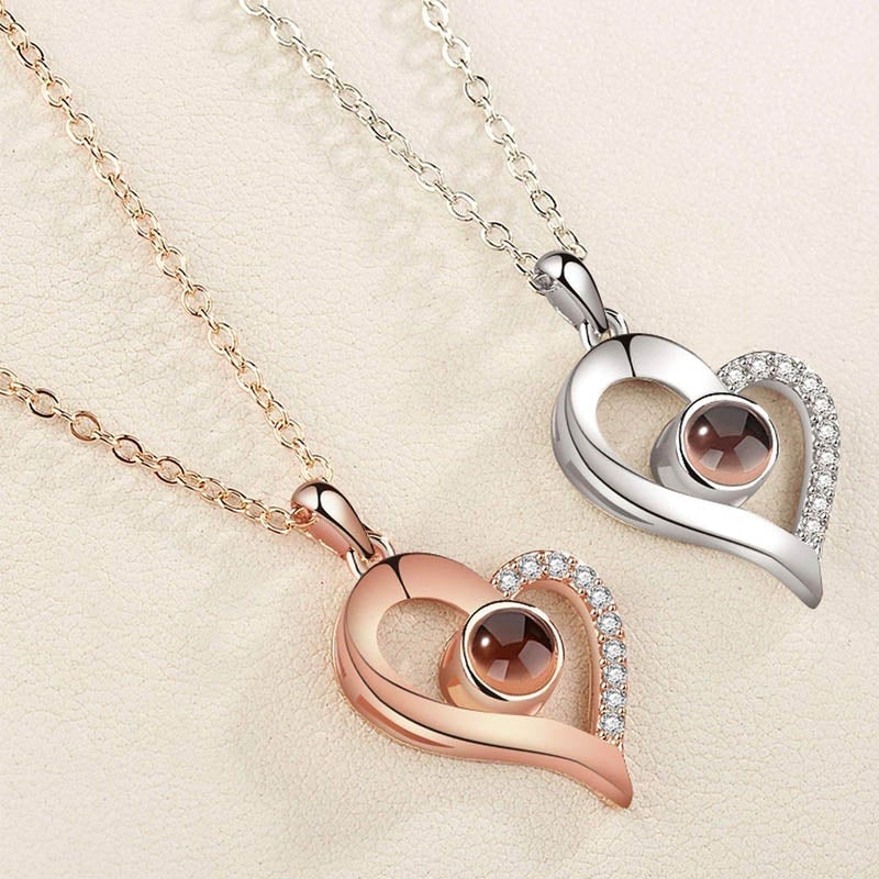 Romantic Heart Necklace with 100 Languages of Love