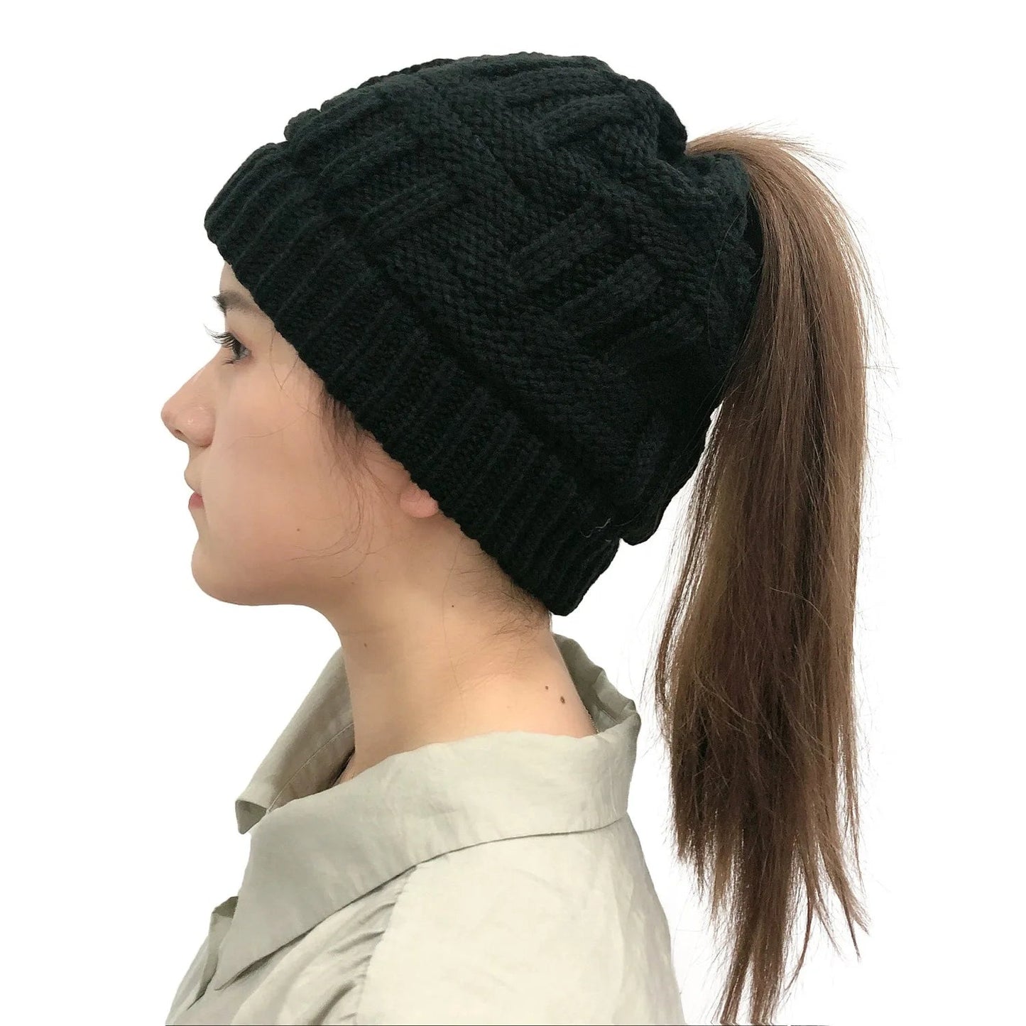 Warm Slouchy Ponytail Winter Beanie Hat - Befez