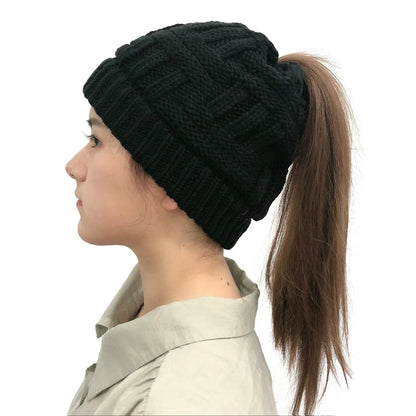 Warm Slouchy Ponytail Winter Beanie Hat - Befez