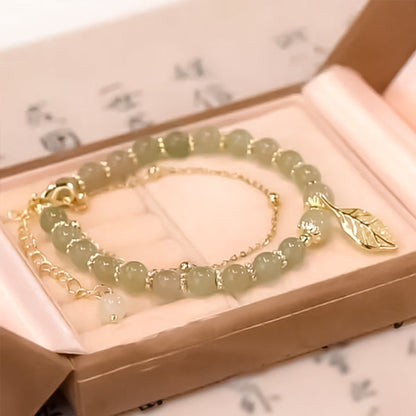 Luxurious Jade Leaf Gold Bangle Bracelet