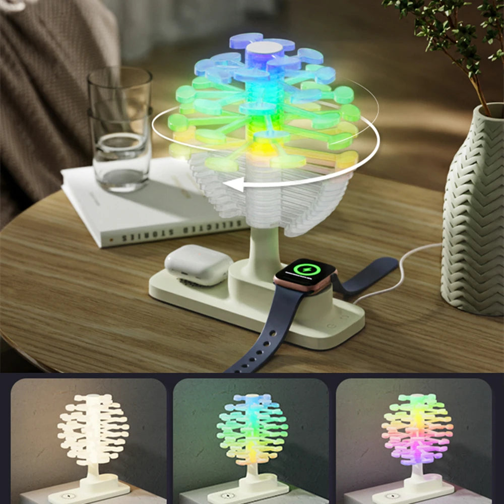 Twisted Wood Desk Lamp with Built-in Wireless Charger