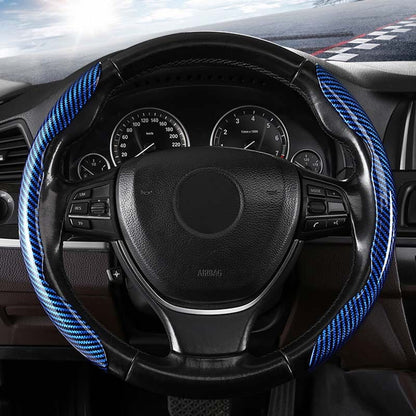 Premium Leather Steering Wheel Cover with Carbon Design