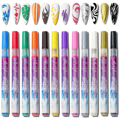Slim 12 Color Curved Nail Art Pen