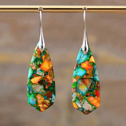 Bright Gemstone Drop Earrings - Befez