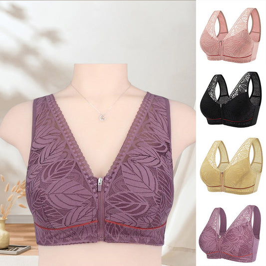 Simple Lace Bralette with Front Zip Closure - Befez