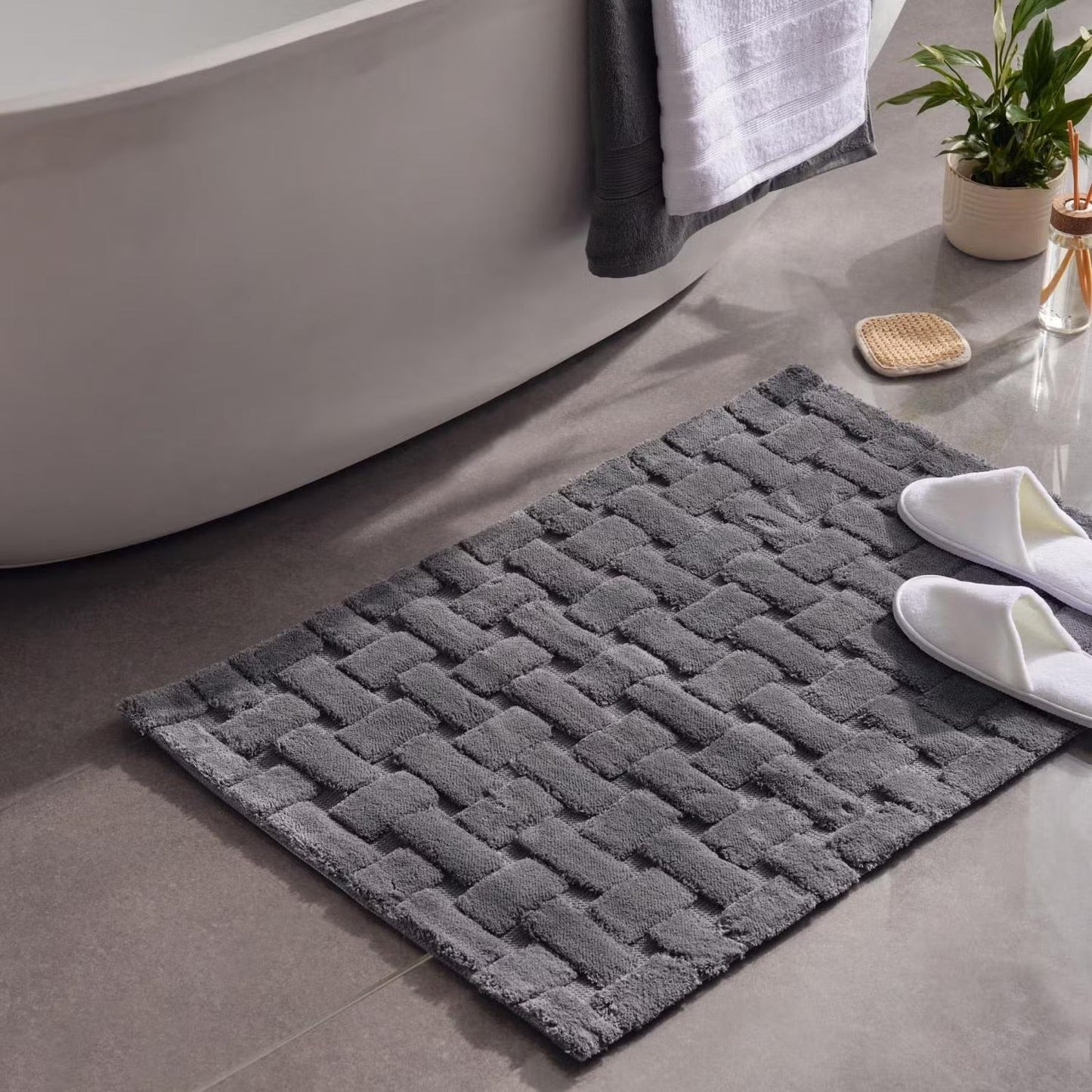 Large Grey Plush Bathroom Mat - Befez