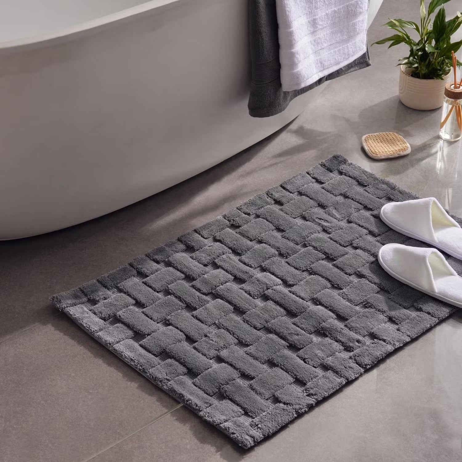 Large Grey Plush Bathroom Mat - Befez