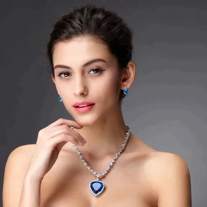 Beautiful Blue Crystal Heart Pendant Necklace
