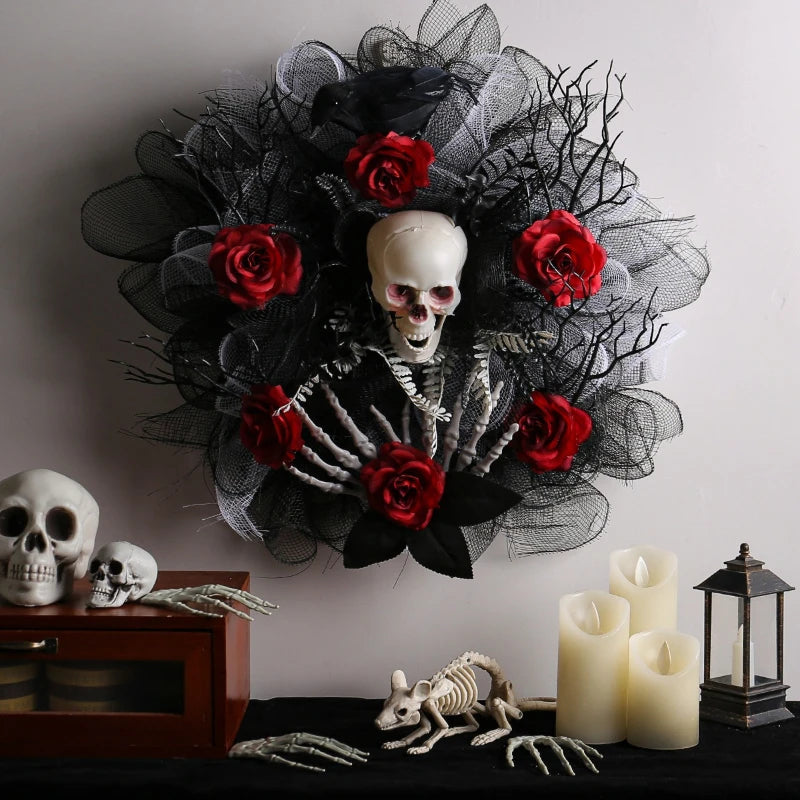 Spooky Red Skull Autumn Wreath Decoration - Befez