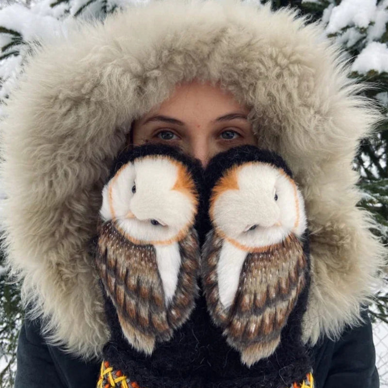 Cozy Woolen Winter Mittens with Owl Design