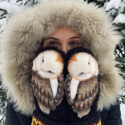 Cozy Woolen Winter Mittens with Owl Design