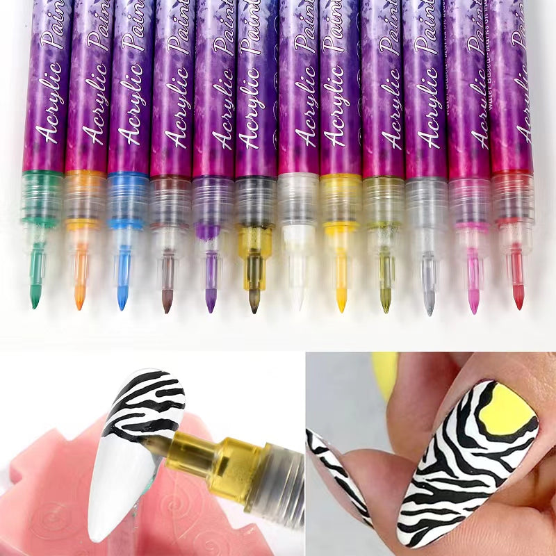 Slim 12 Color Curved Nail Art Pen