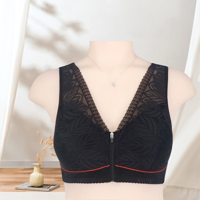 Simple Lace Bralette with Front Zip Closure