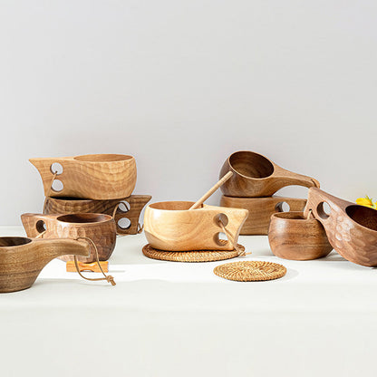 Natural Wood Tea Cup Set