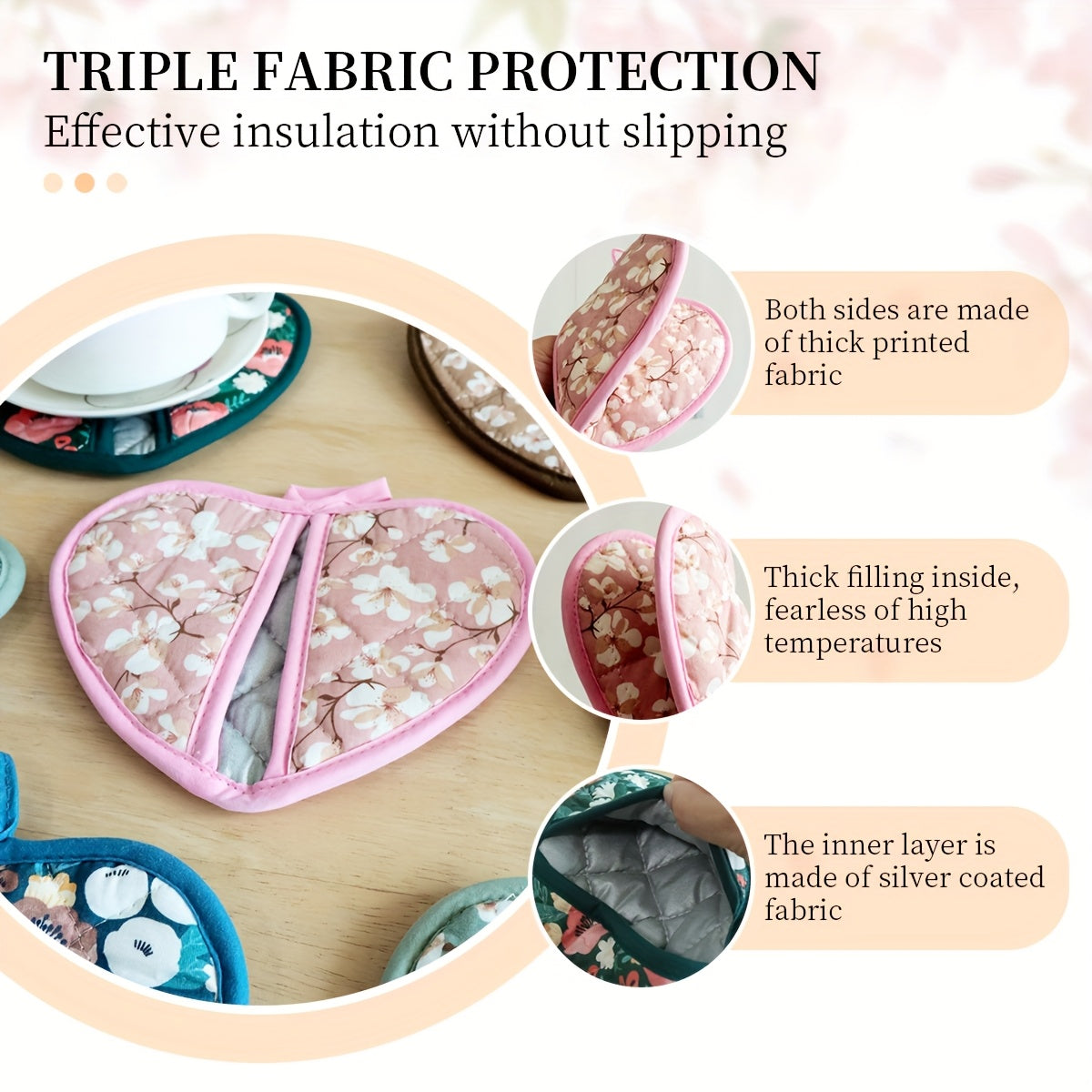 Cute Heart Shaped Oven Mitt Set