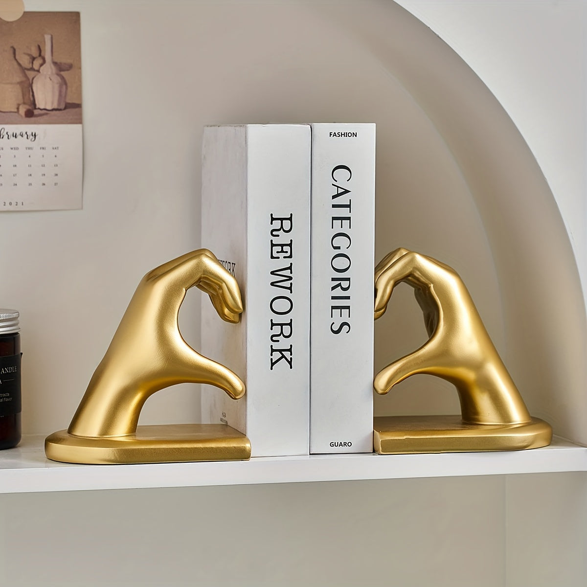Elegant Heart Bookends in Gold Tone