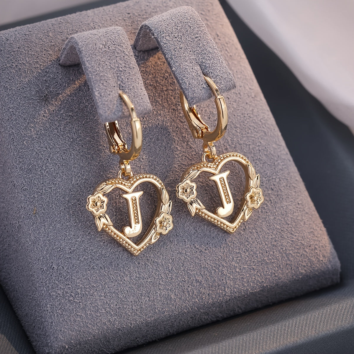 Delicate Monogram Heart Huggie Earrings