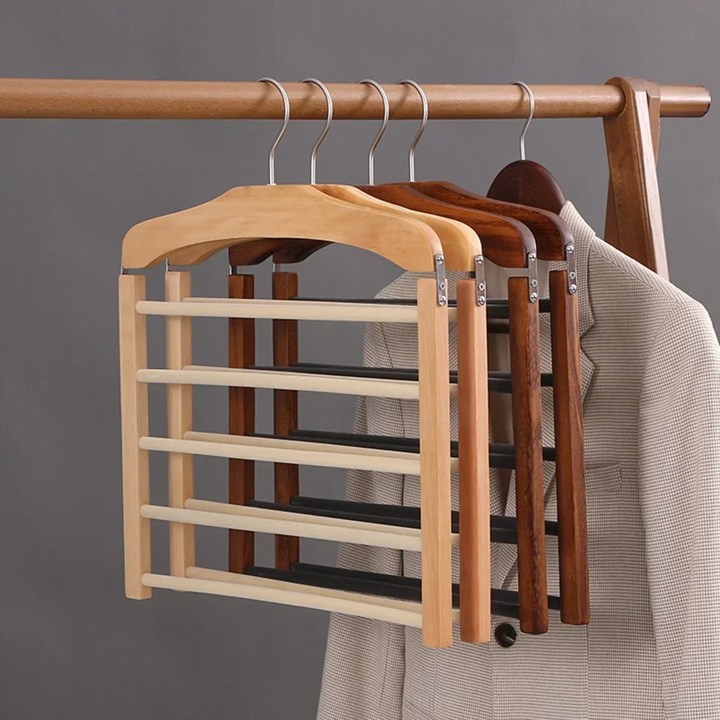 Compact Wooden Pant Organiser Hanger