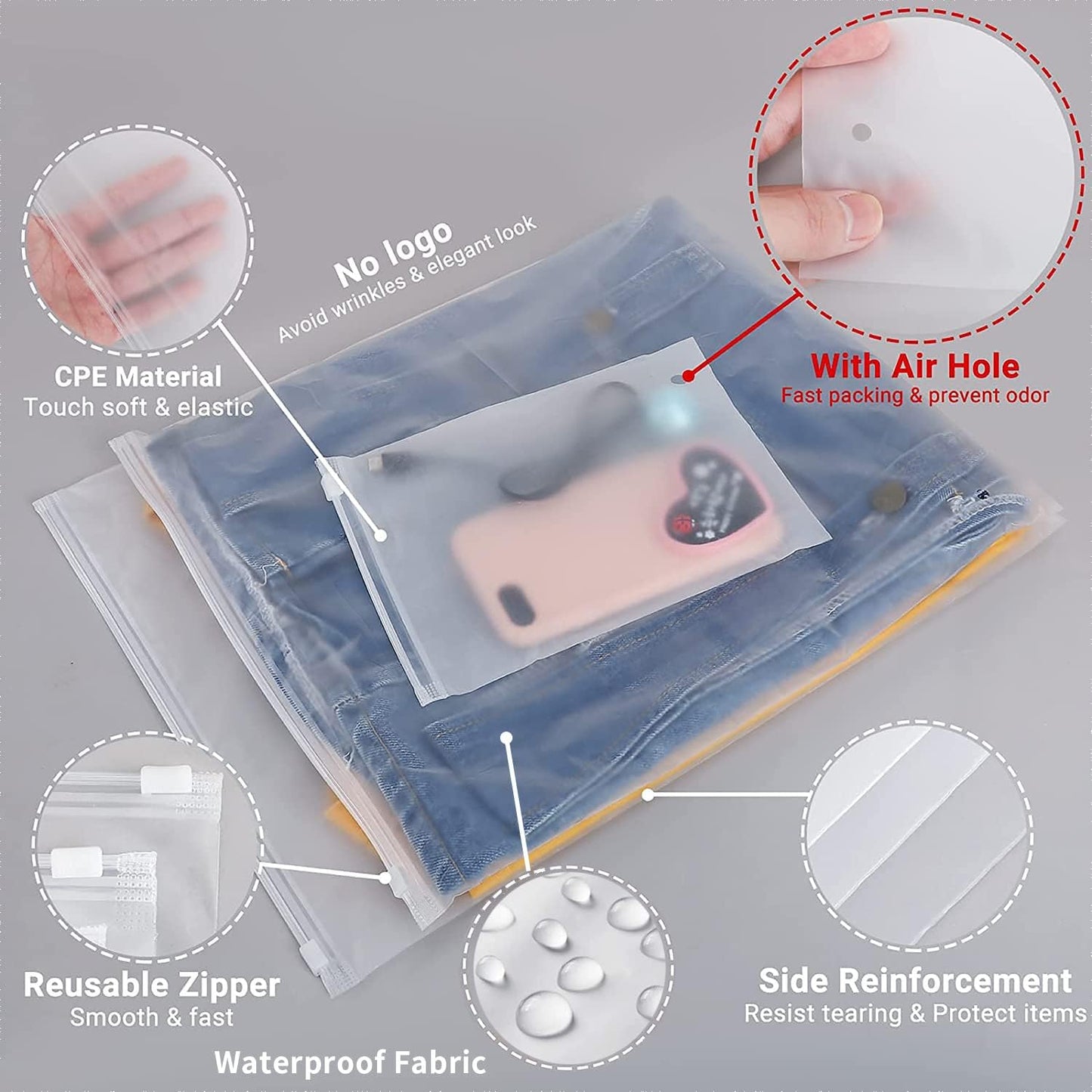 Clear Reusable Storage Bags 20-Pack Plastic Clothes Sleeves