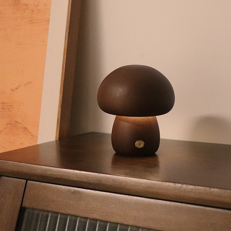 Warm Wooden Mushroom Table Lamp