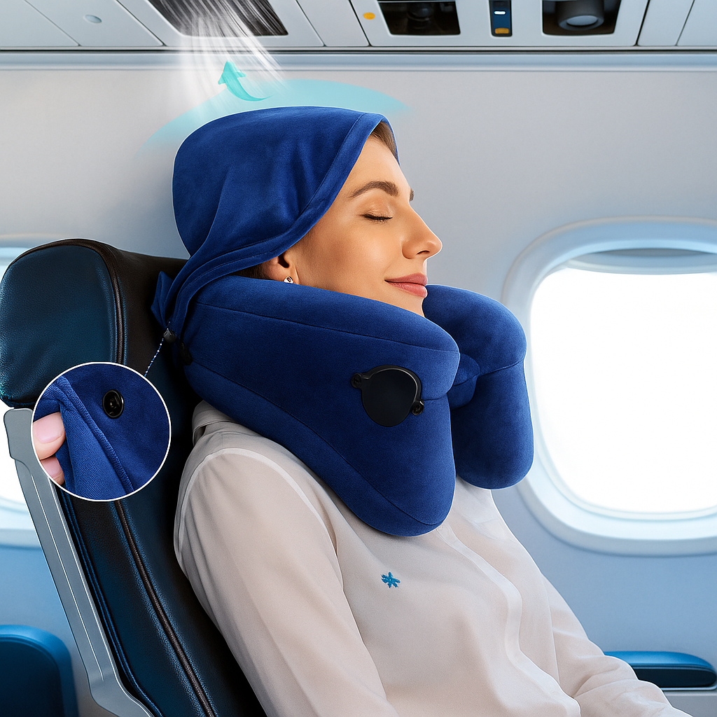 Cozy Travel Pillow with Soft Hood and Neck Support