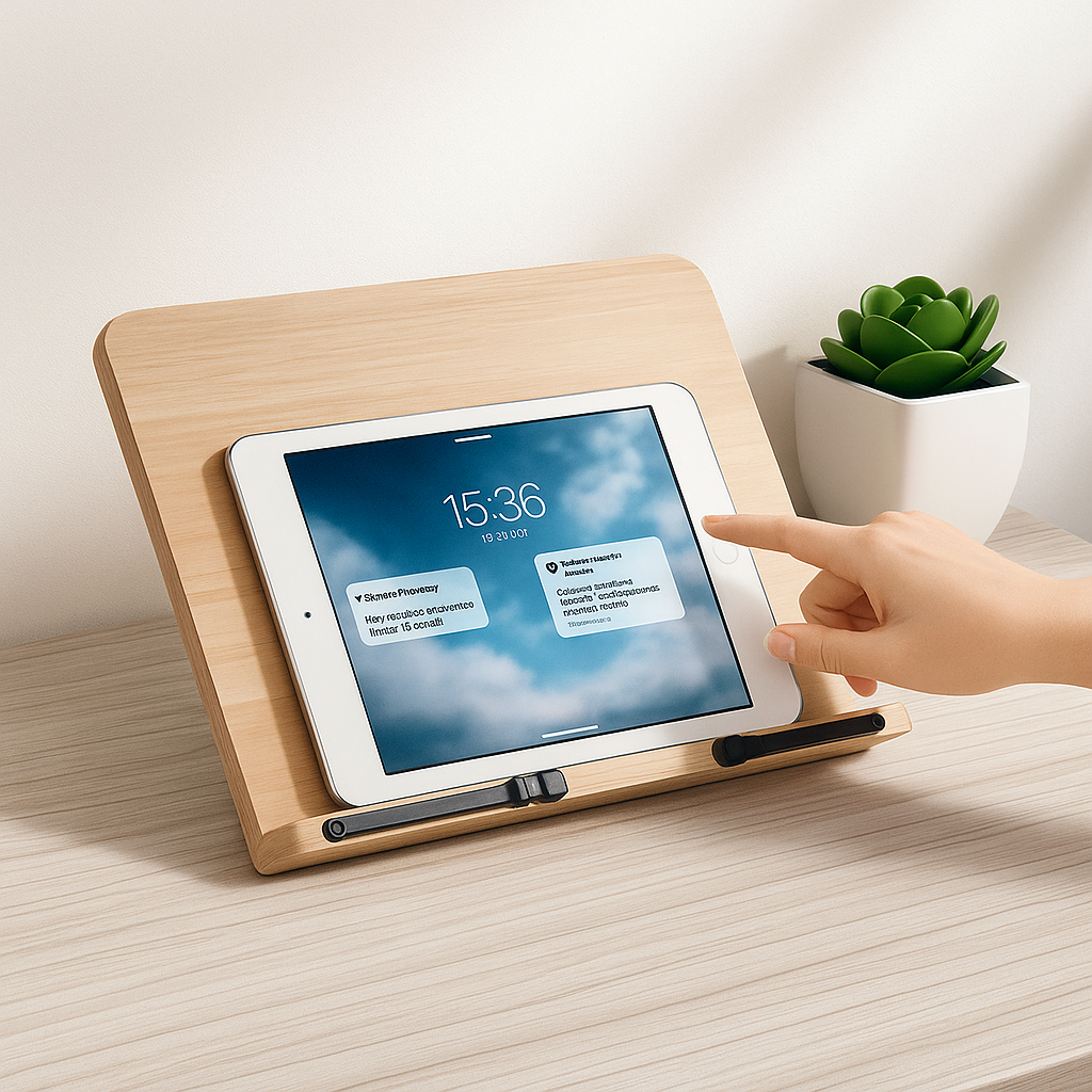 Compact Wooden Bookstand for Tablets and Cookbooks