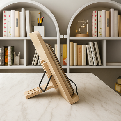 Compact Wooden Bookstand for Tablets and Cookbooks
