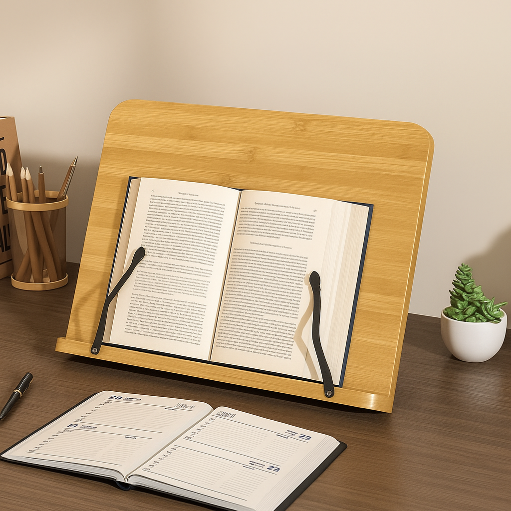 Compact Wooden Bookstand for Tablets and Cookbooks
