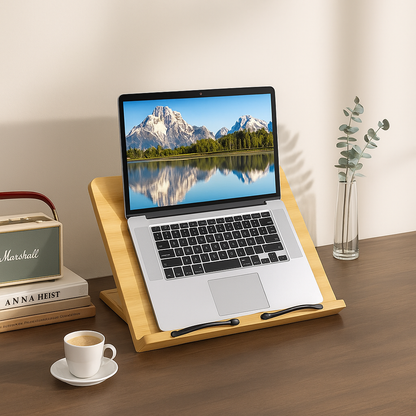 Compact Wooden Bookstand for Tablets and Cookbooks