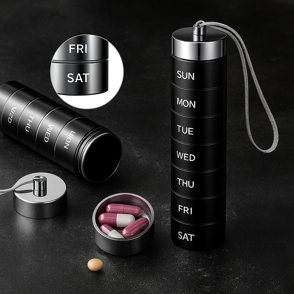 Waterproof Travel Pill Box with 7 Day Clear Labels