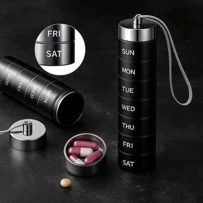 Waterproof Travel Pill Box with 7 Day Clear Labels