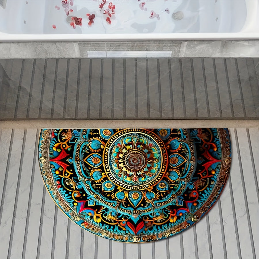 Half Moon Welcome Mat with Mandalas Design Rug