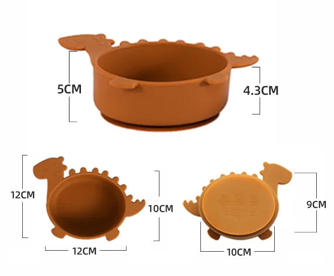 Soft Silicone Baby Bowl - Fun Dinosaur Grip Bowl