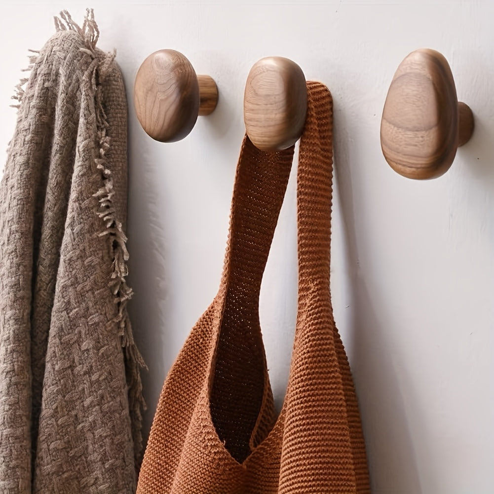 Rustic Wooden Wall Hooks Set - Natural Wood Decor