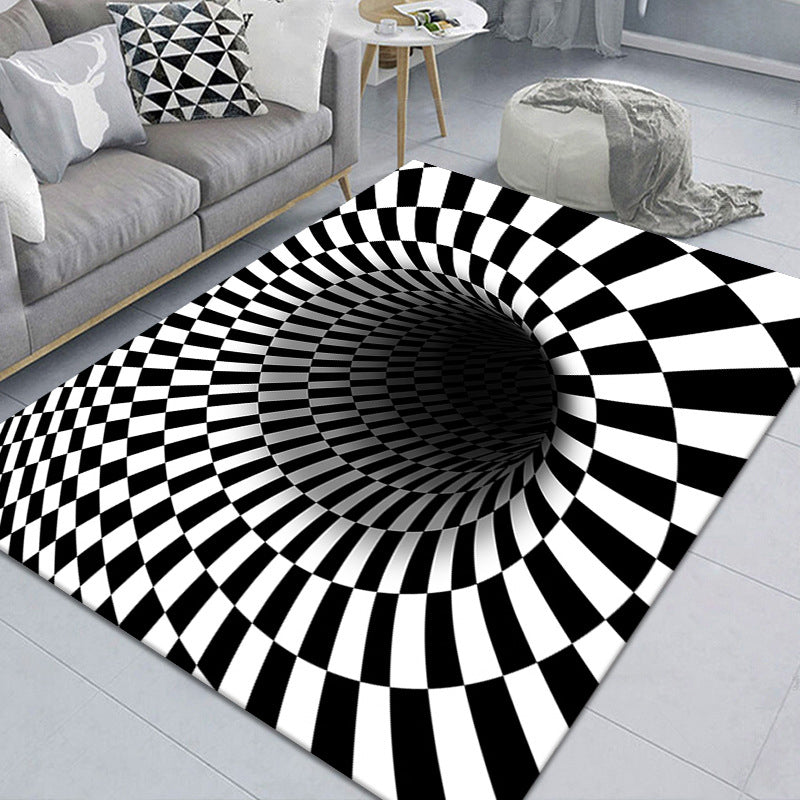 Stylish 3D Pattern Black Rug Synthetic Living Room Mat