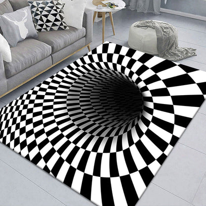 Stylish 3D Pattern Black Rug Synthetic Living Room Mat