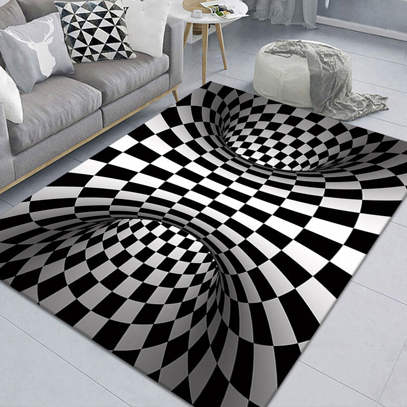 Stylish 3D Pattern Black Rug Synthetic Living Room Mat