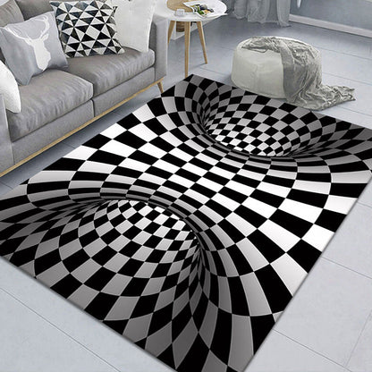 Stylish 3D Pattern Black Rug Synthetic Living Room Mat
