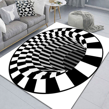 Stylish 3D Pattern Black Rug Synthetic Living Room Mat