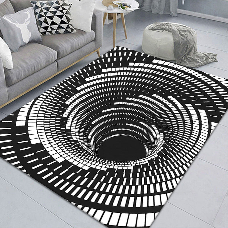 Stylish 3D Pattern Black Rug Synthetic Living Room Mat