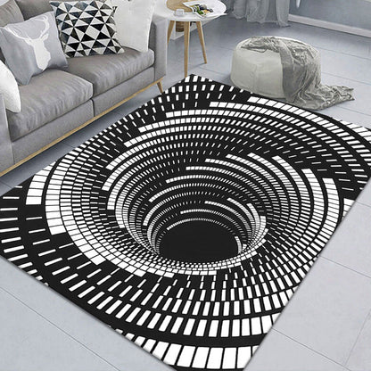 Stylish 3D Pattern Black Rug Synthetic Living Room Mat