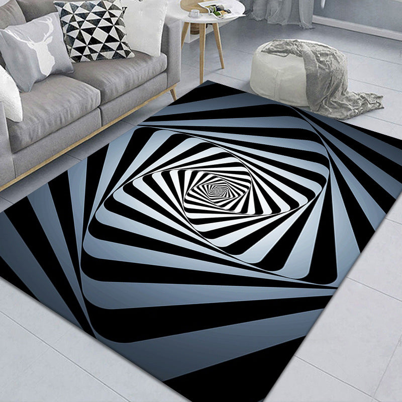 Stylish 3D Pattern Black Rug Synthetic Living Room Mat