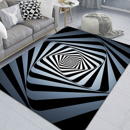 Stylish 3D Pattern Black Rug Synthetic Living Room Mat