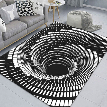 Stylish 3D Pattern Black Rug Synthetic Living Room Mat