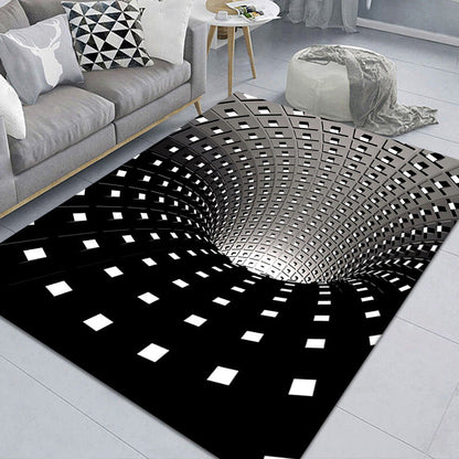 Stylish 3D Pattern Black Rug Synthetic Living Room Mat